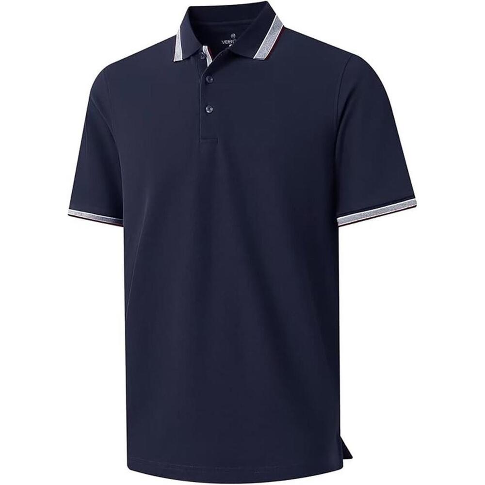Men's Pique Polo Shirts Long Sleeve Cotton Blend Tipped Casual Collared Polo Shi
